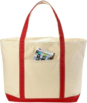 Handy Laundry Canvas Tote Beach Bag - Large Bags with Shoulder Straps, Strong Enough to Carry Beach Gear and Wet Towels. Front Pocket, Zippered Top Closure. (Red)
