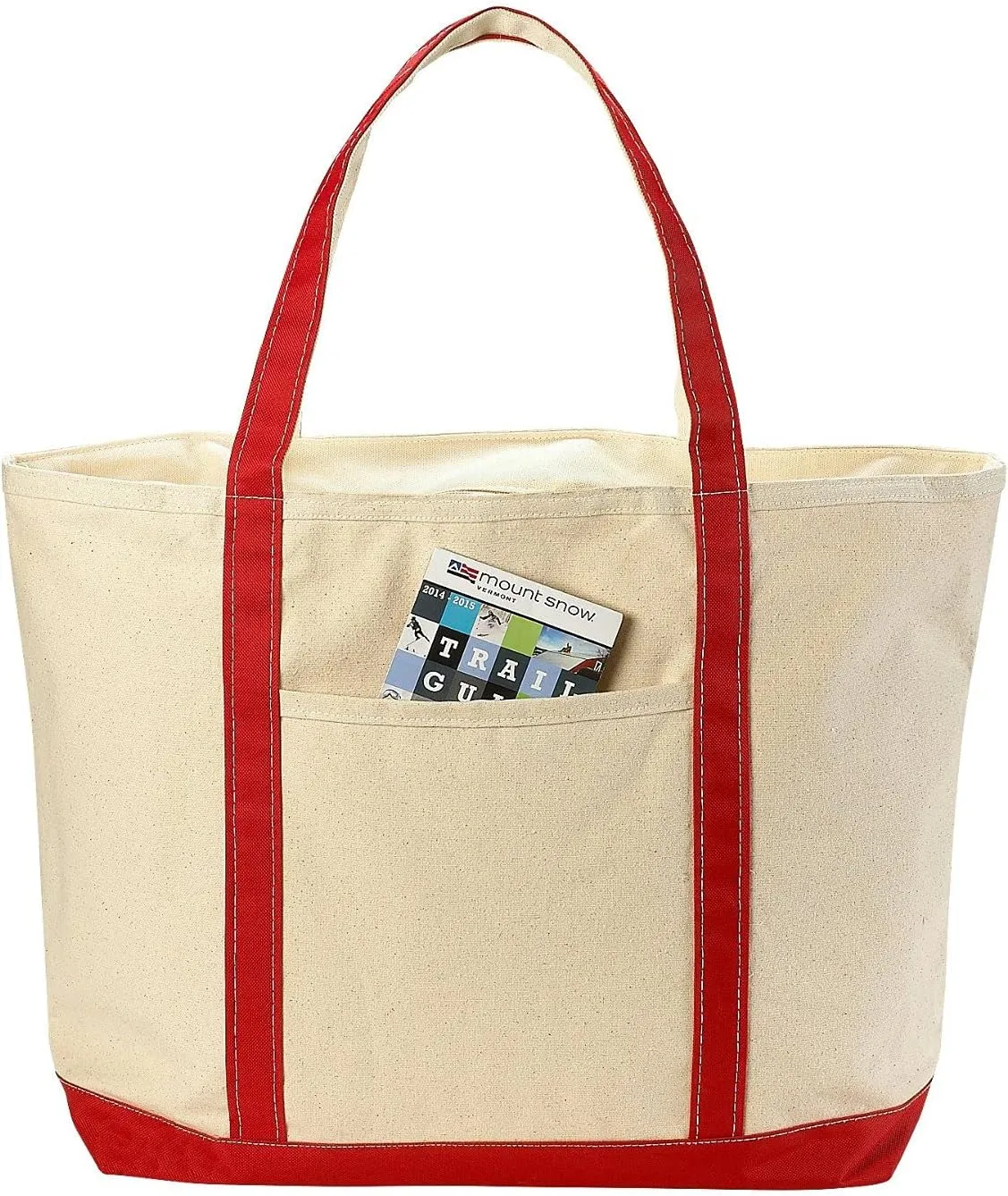Handy Laundry Canvas Tote Beach Bag - Large Bags with Shoulder Straps, Strong Enough to Carry Beach Gear and Wet Towels. Front Pocket, Zippered Top Closure. (Red)