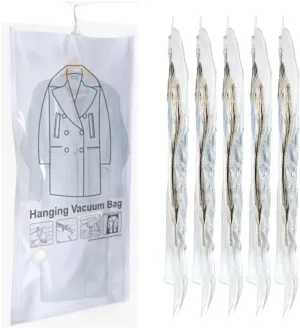 Hanging Vacuum Storage Bags for Clothes Coat Dress, 6 Pack Hanging Vacuum Sealed Bags for Travel, Space Bags Compression Bags for Closet Organizer, Jumbo Garment Bags for Moving
