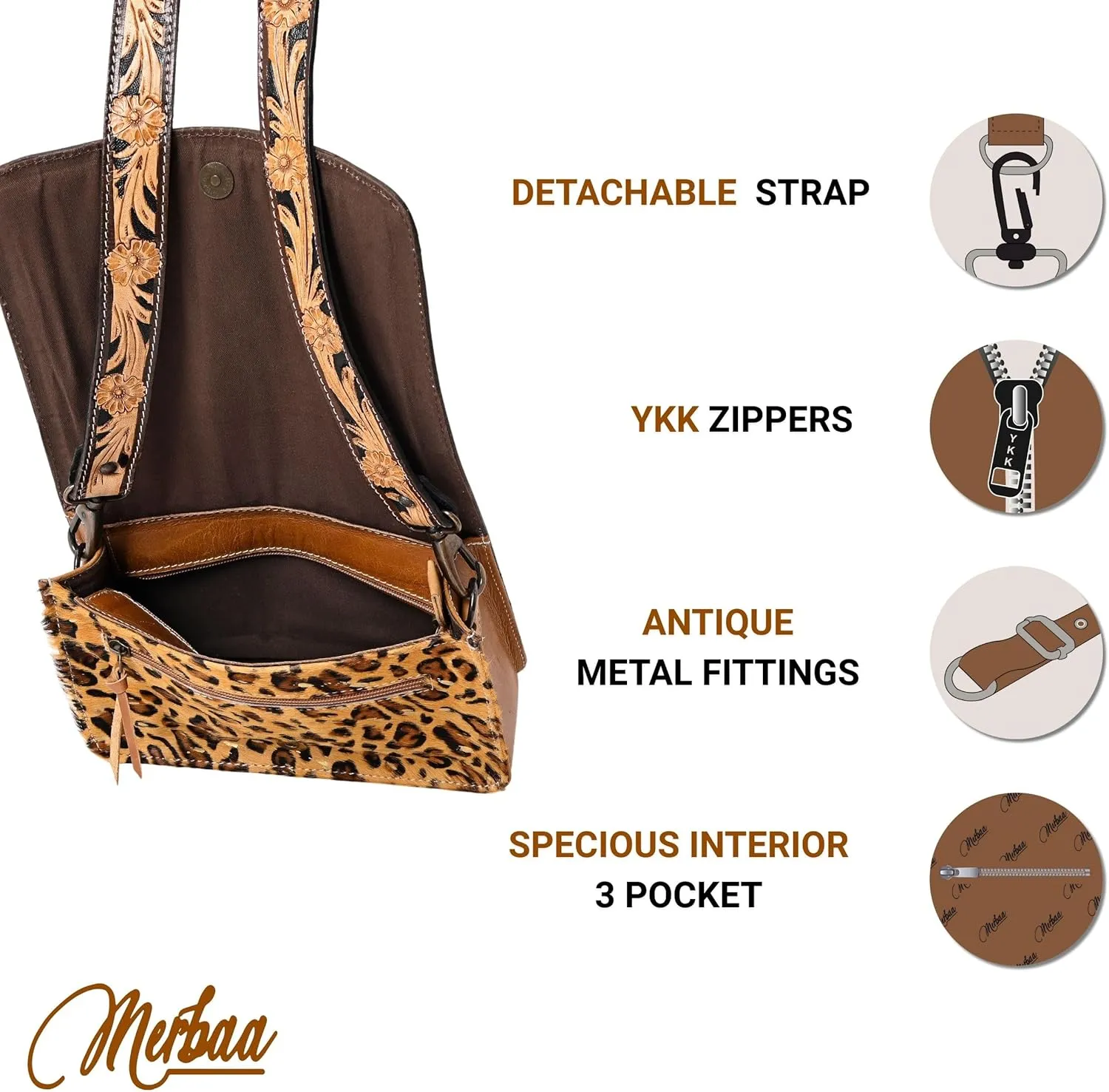 Hantooled Women’s Leather Leopard Clutch Shoulder Cross body Fur HandBags Ethnic Customs Leather Purse Classic Bag