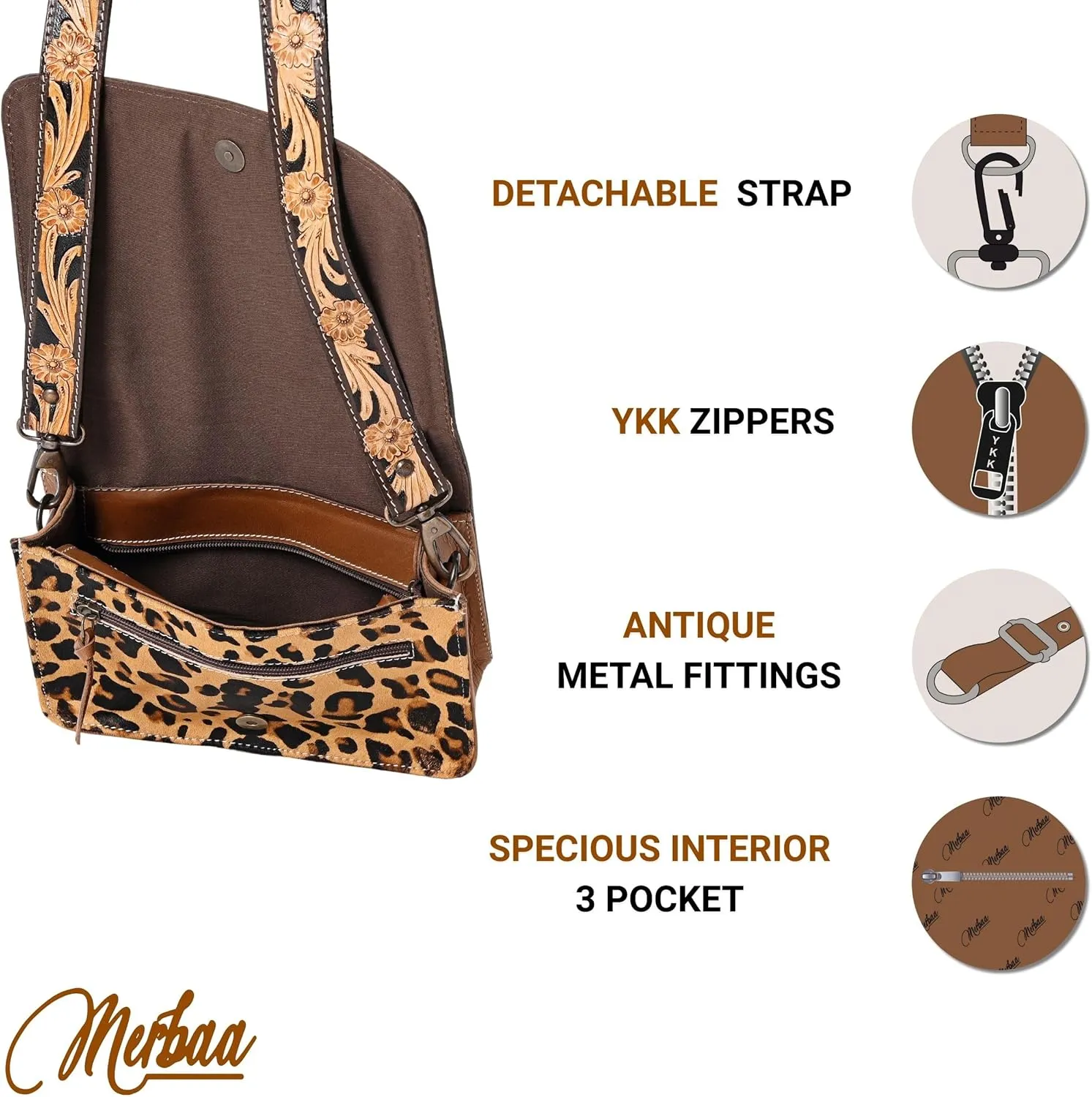 Hantooled Women’s Leather Leopard Clutch Shoulder Cross body Fur HandBags Ethnic Customs Leather Purse Classic Bag