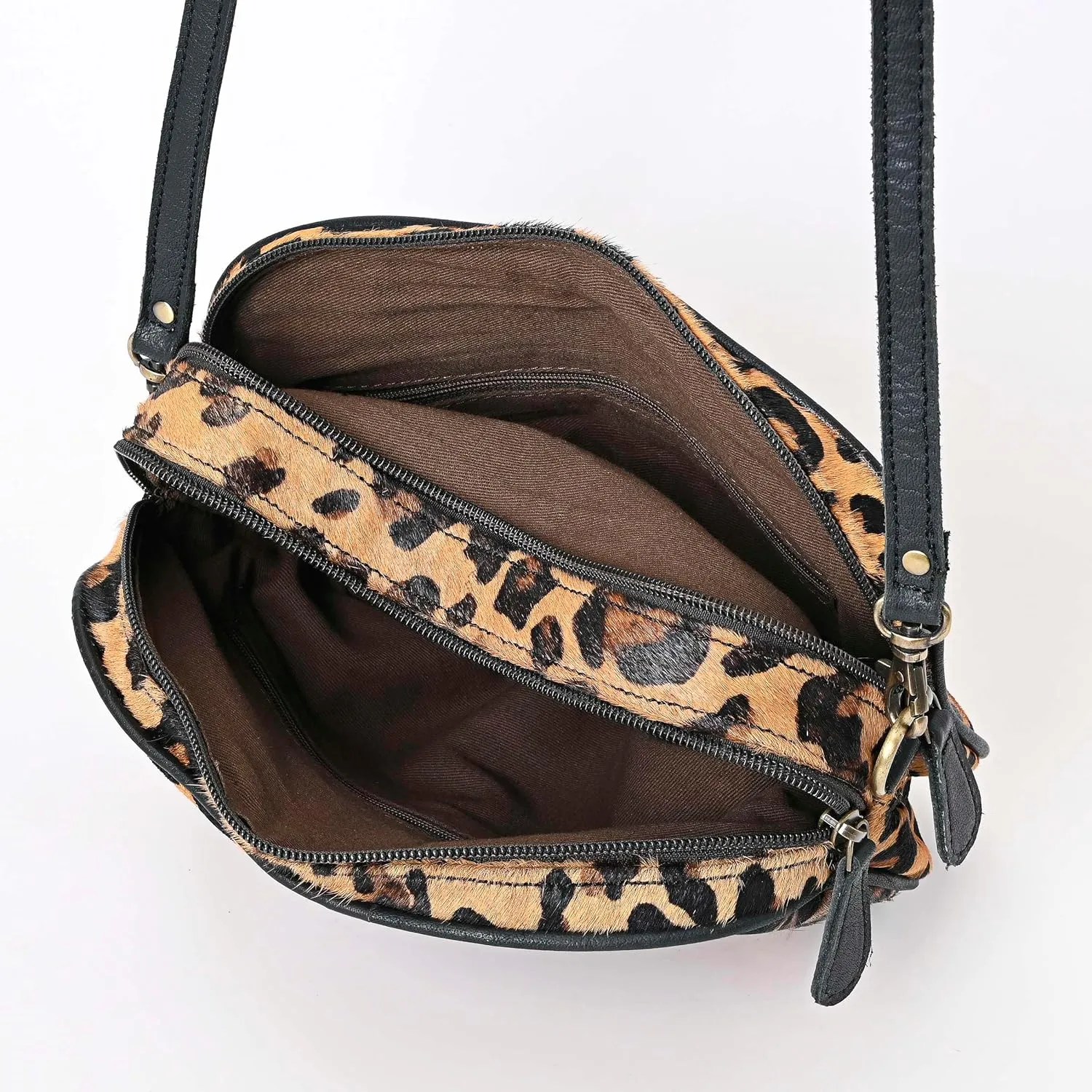 Hantooled Women’s Leather Leopard Clutch Shoulder Cross body Fur HandBags Ethnic Customs Leather Purse Classic Bag