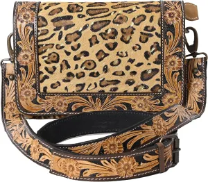 Hantooled Women’s Leather Leopard Clutch Shoulder Cross body Fur HandBags Ethnic Customs Leather Purse Classic Bag