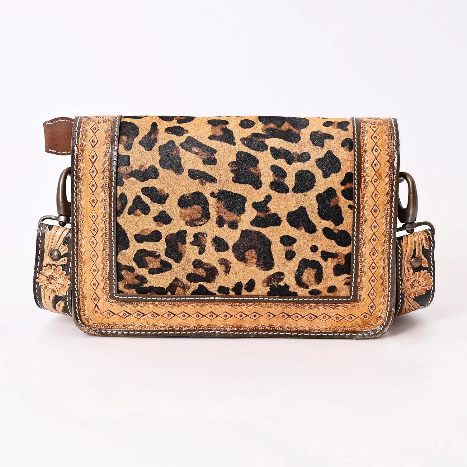 Hantooled Women’s Leather Leopard Clutch Shoulder Cross body Fur HandBags Ethnic Customs Leather Purse Classic Bag