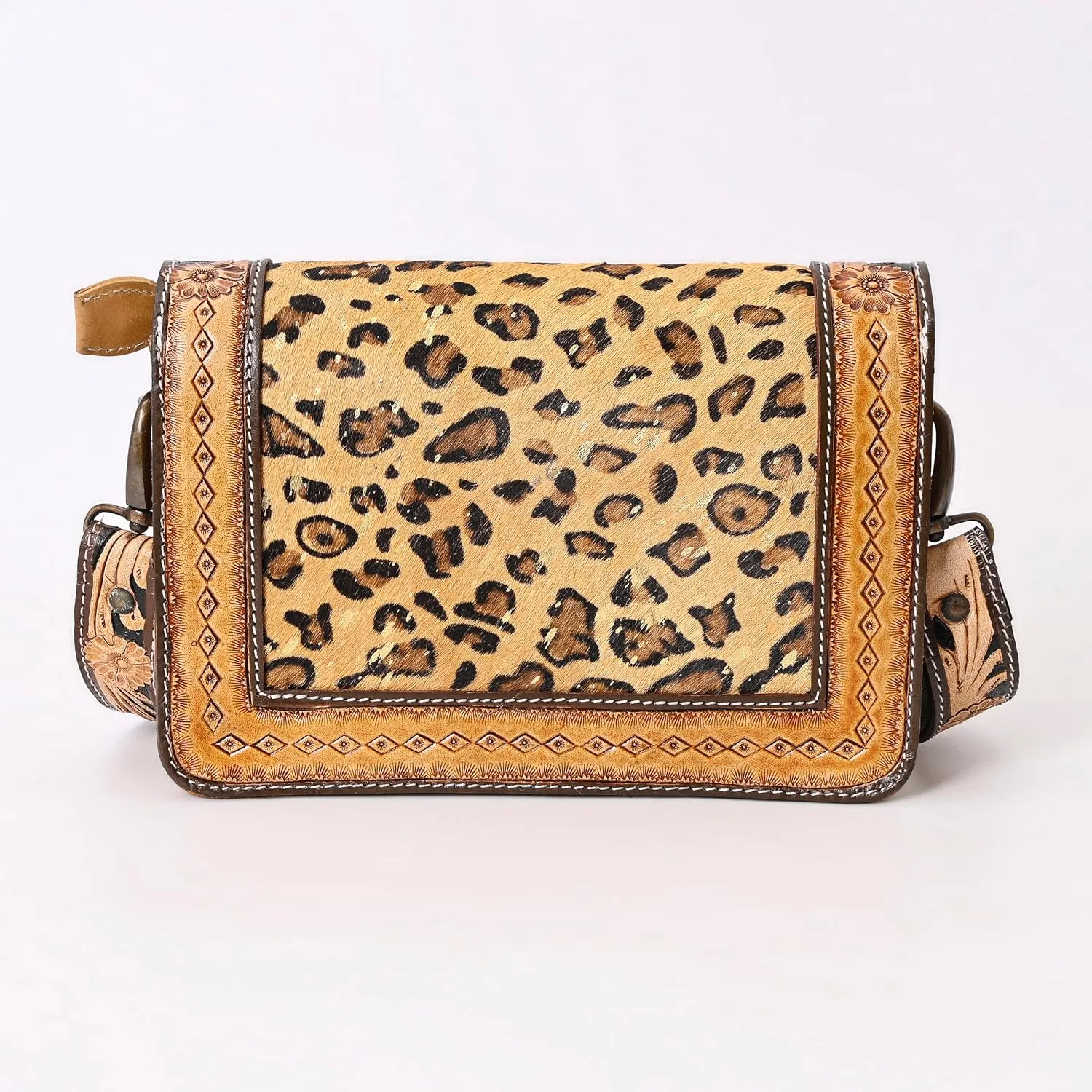 Hantooled Women’s Leather Leopard Clutch Shoulder Cross body Fur HandBags Ethnic Customs Leather Purse Classic Bag
