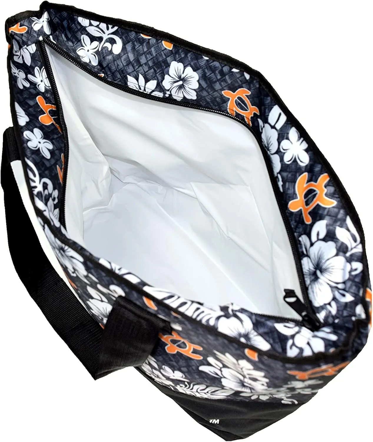 Hawaiian Print Large Insulated Cooler Tote Bag 245 (Honu Family 2 - Black)