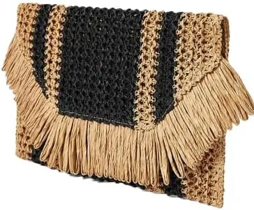 Heidi Fringe Staw Slim Clutch Bag