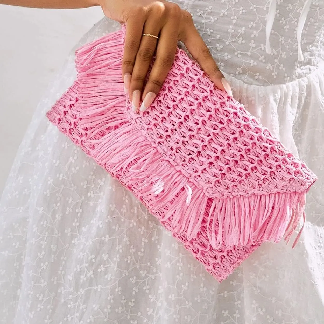 Heidi Fringe Staw Slim Clutch Bag