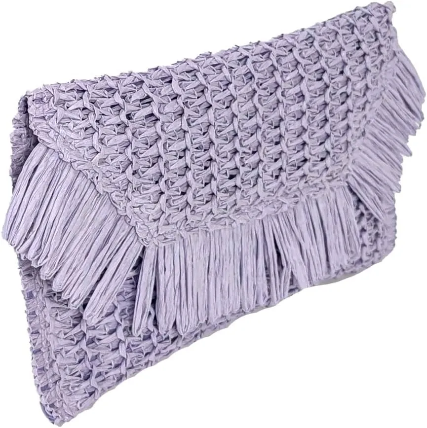 Heidi Fringe Staw Slim Clutch Bag
