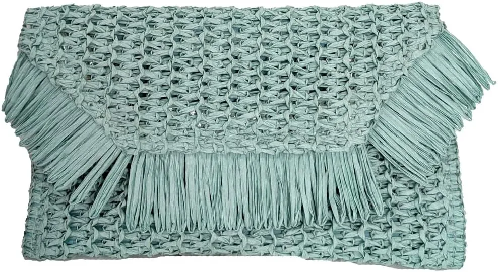 Heidi Fringe Staw Slim Clutch Bag