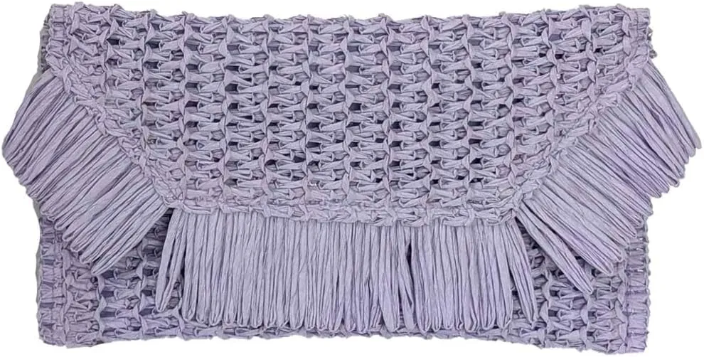 Heidi Fringe Staw Slim Clutch Bag