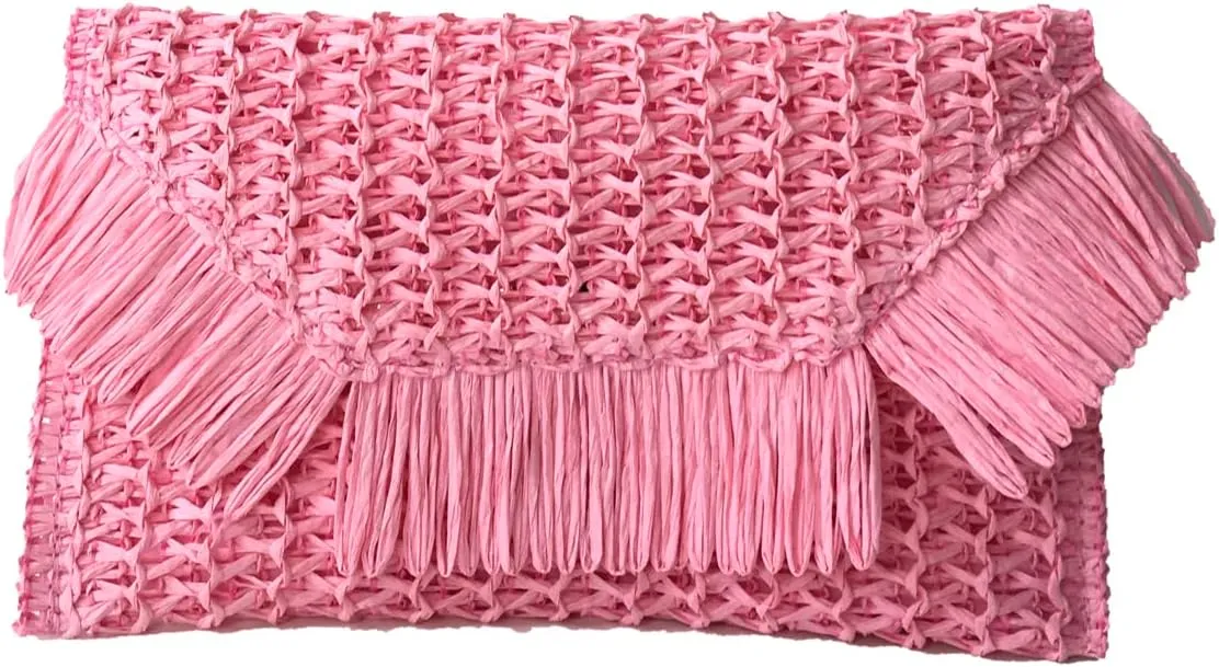 Heidi Fringe Staw Slim Clutch Bag