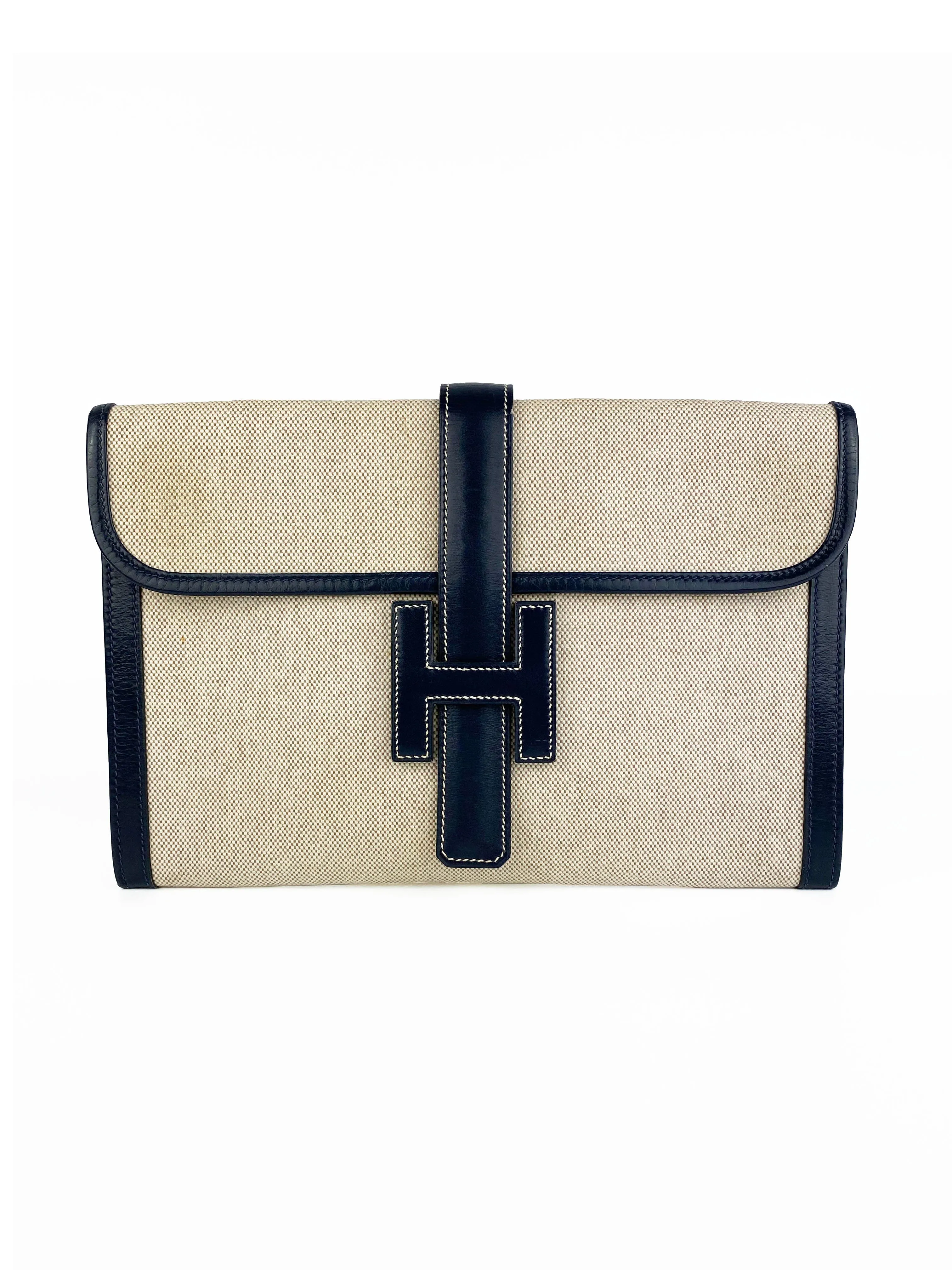 Hermes Vintage Jige White Canvas Clutch