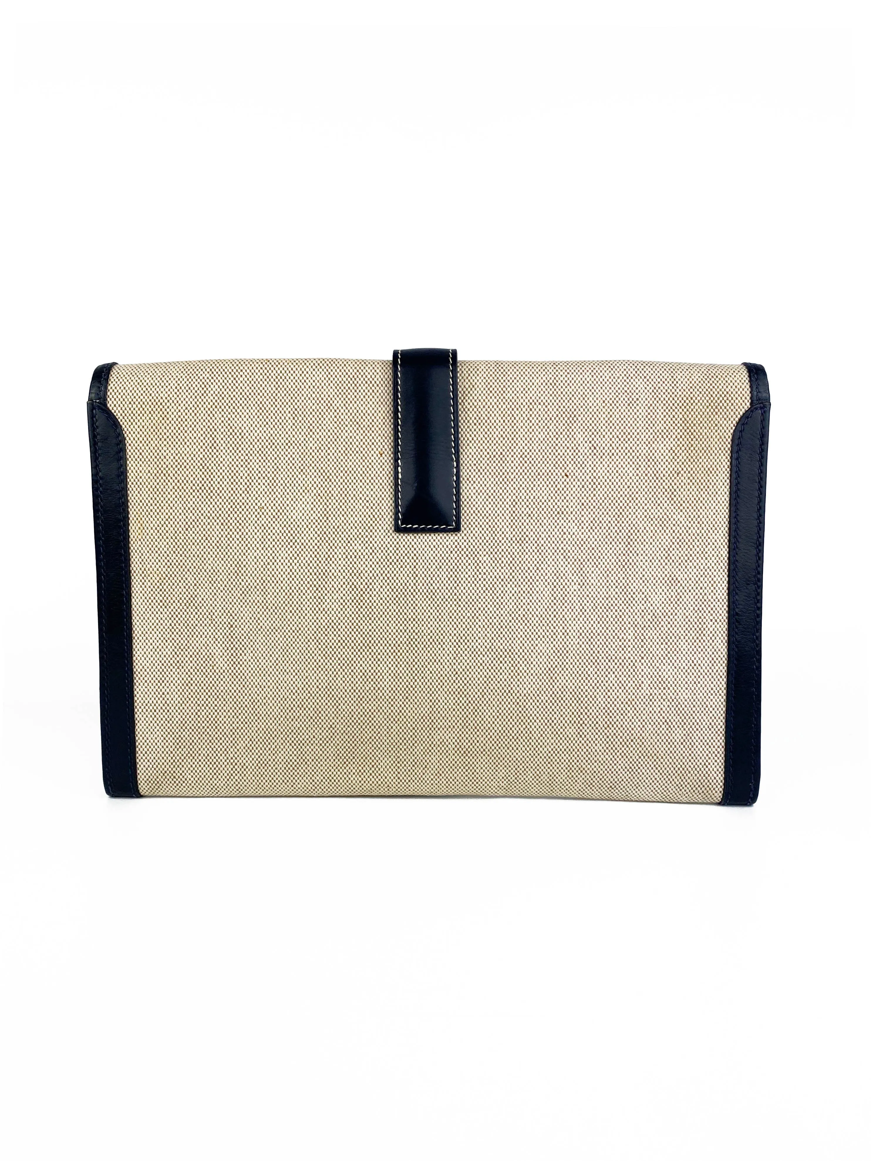 Hermes Vintage Jige White Canvas Clutch