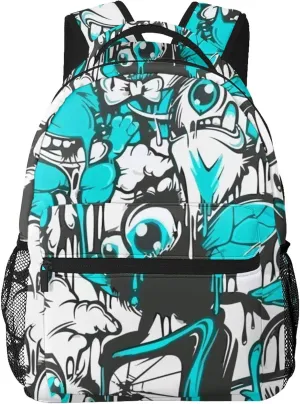 Hip-Hop Graffiti Print Teens Backpack for Boys & Girls, Perfect Size for Student & Travel Backpacks,Blue