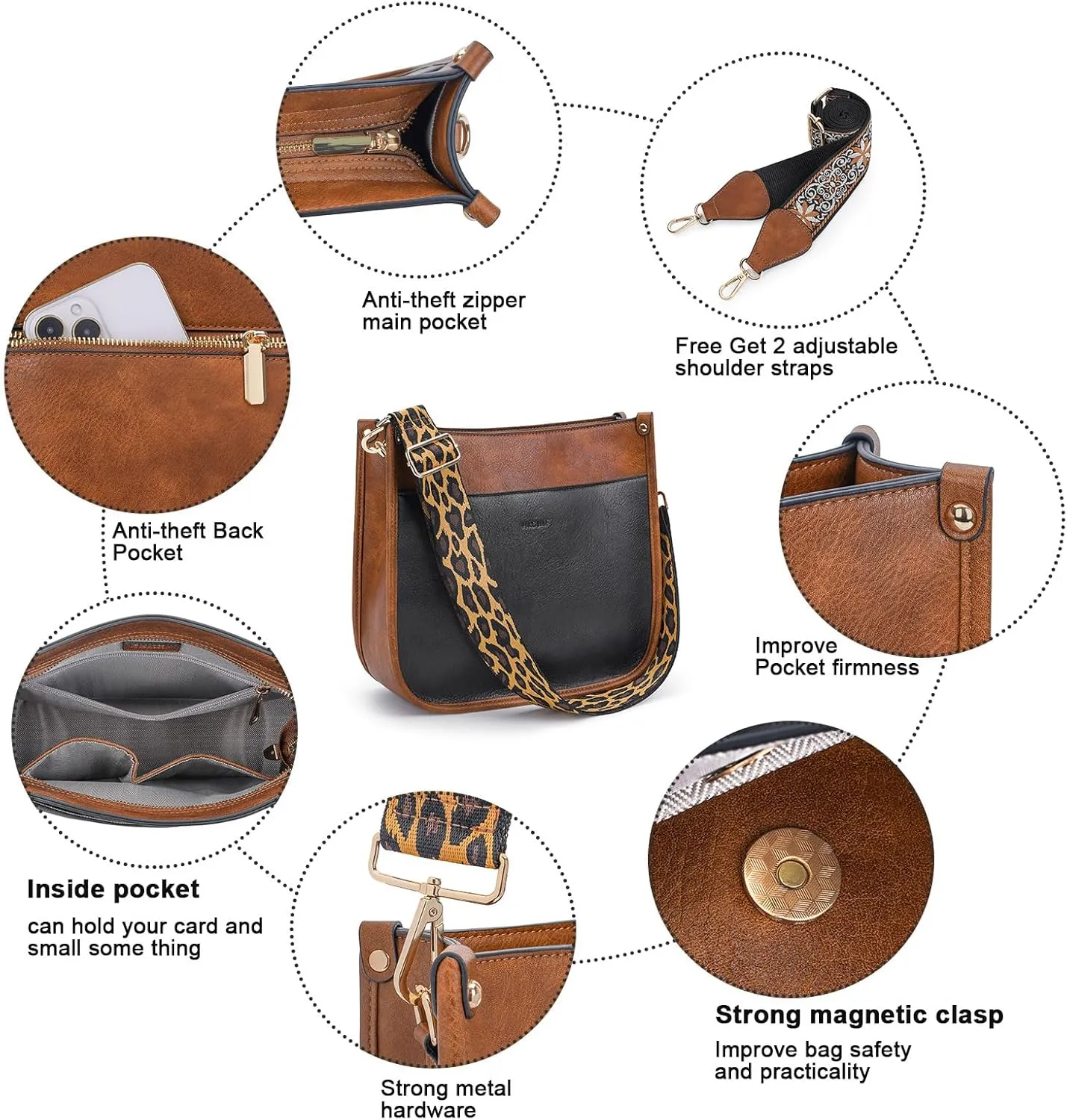 HKCLUF Vegan Leather Crossbody Bags Purse for Women Trendy Tassel Hobo Handbag Women With 2PCS Adjustable Guitar Strap