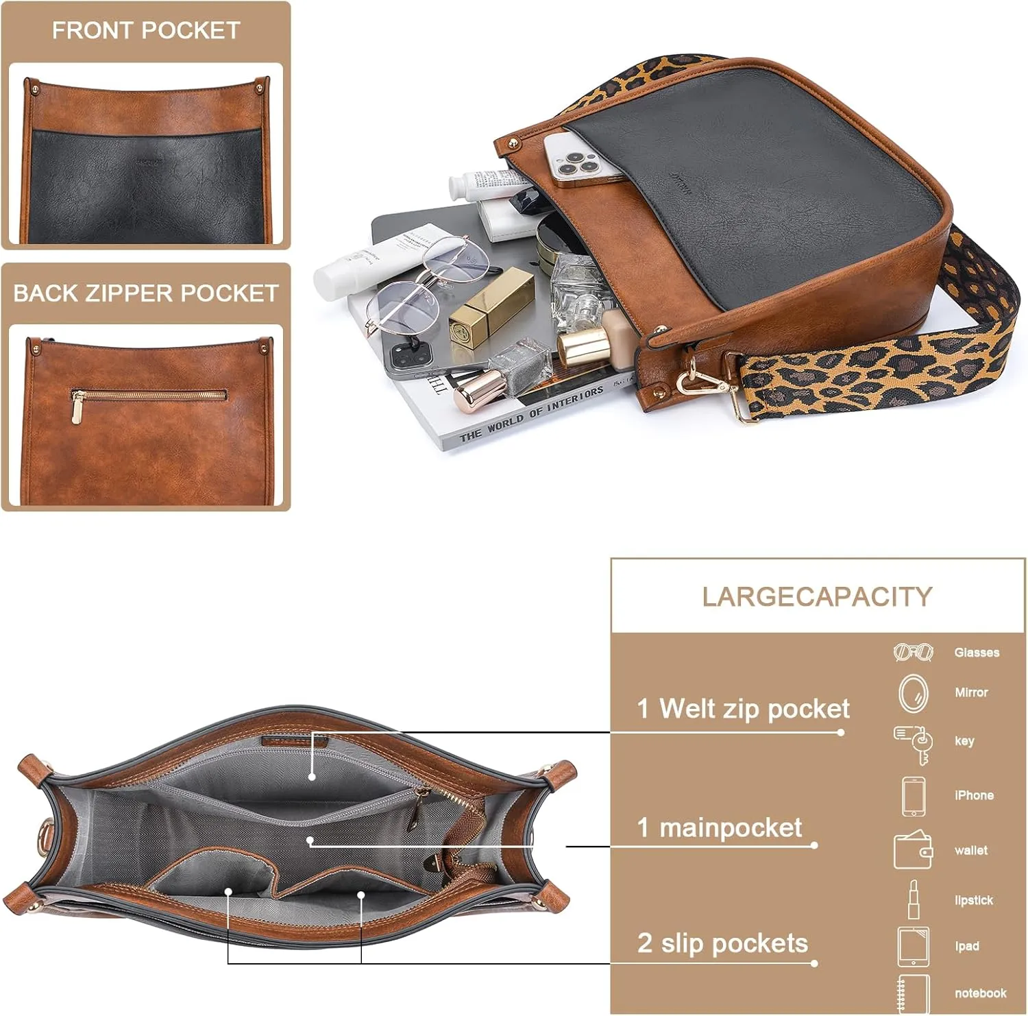 HKCLUF Vegan Leather Crossbody Bags Purse for Women Trendy Tassel Hobo Handbag Women With 2PCS Adjustable Guitar Strap