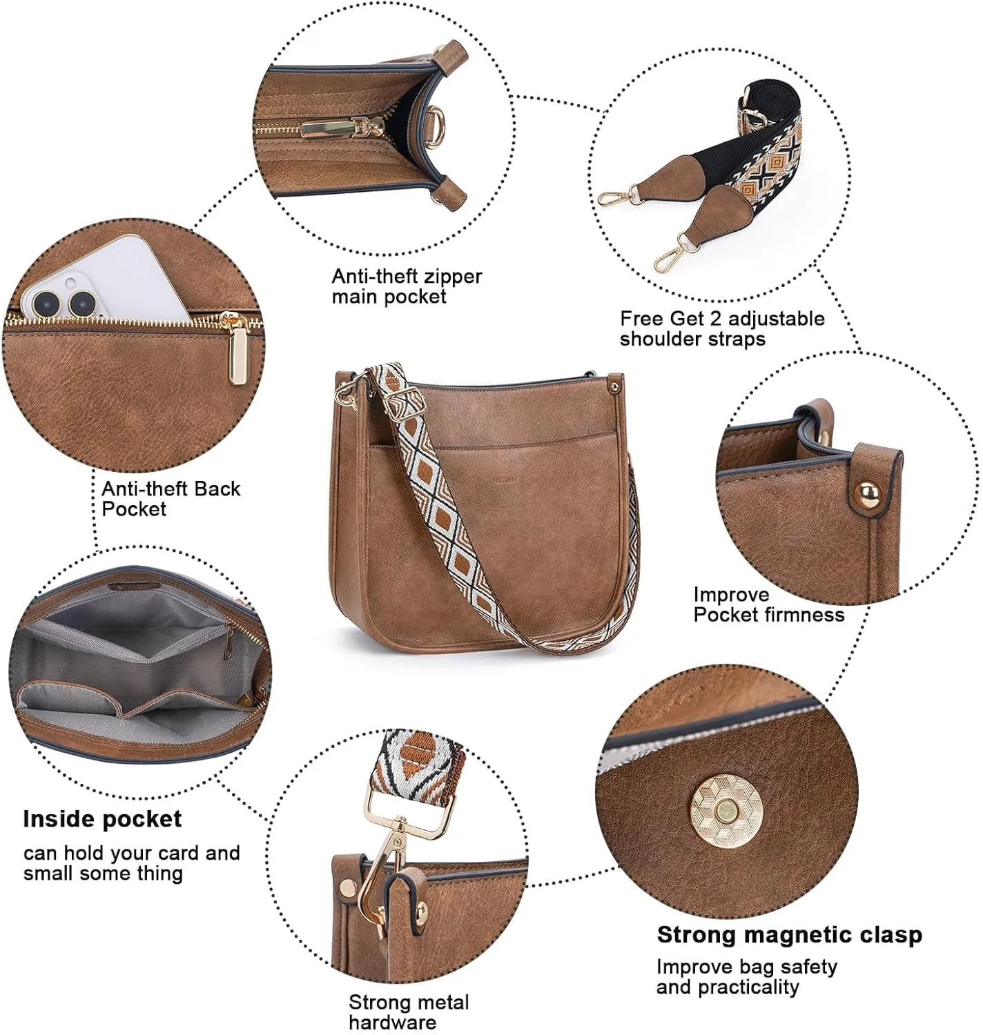 HKCLUF Vegan Leather Crossbody Bags Purse for Women Trendy Tassel Hobo Handbag Women With 2PCS Adjustable Guitar Strap