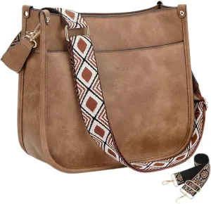 HKCLUF Vegan Leather Crossbody Bags Purse for Women Trendy Tassel Hobo Handbag Women With 2PCS Adjustable Guitar Strap