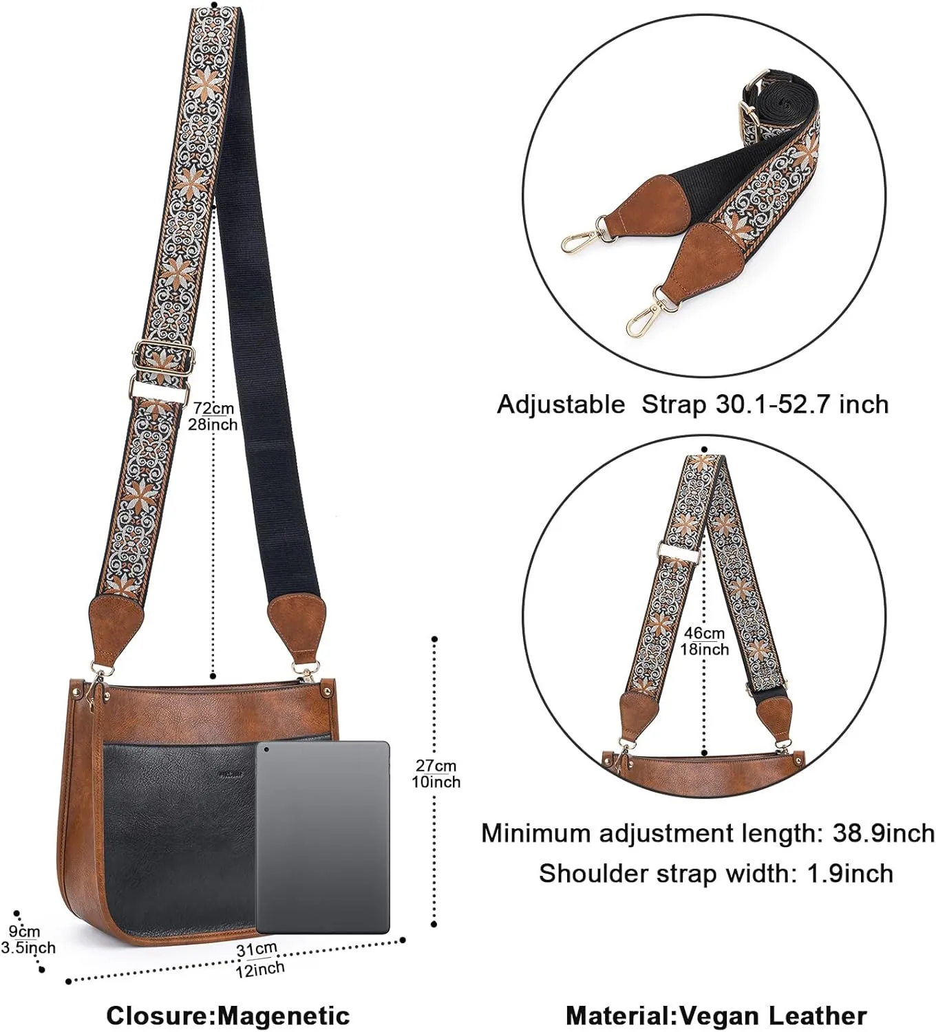 HKCLUF Vegan Leather Crossbody Bags Purse for Women Trendy Tassel Hobo Handbag Women With 2PCS Adjustable Guitar Strap