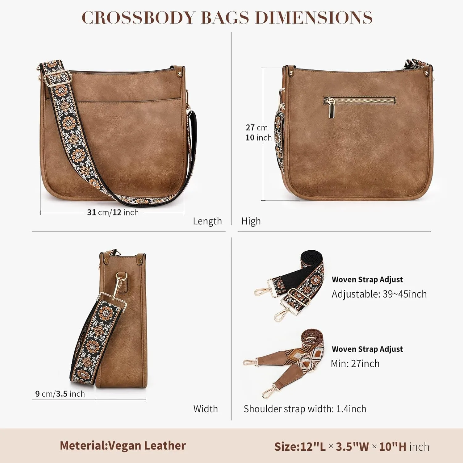 HKCLUF Vegan Leather Crossbody Bags Purse for Women Trendy Tassel Hobo Handbag Women With 2PCS Adjustable Guitar Strap