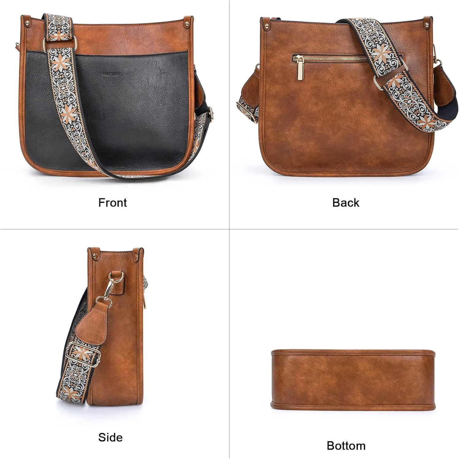 HKCLUF Vegan Leather Crossbody Bags Purse for Women Trendy Tassel Hobo Handbag Women With 2PCS Adjustable Guitar Strap