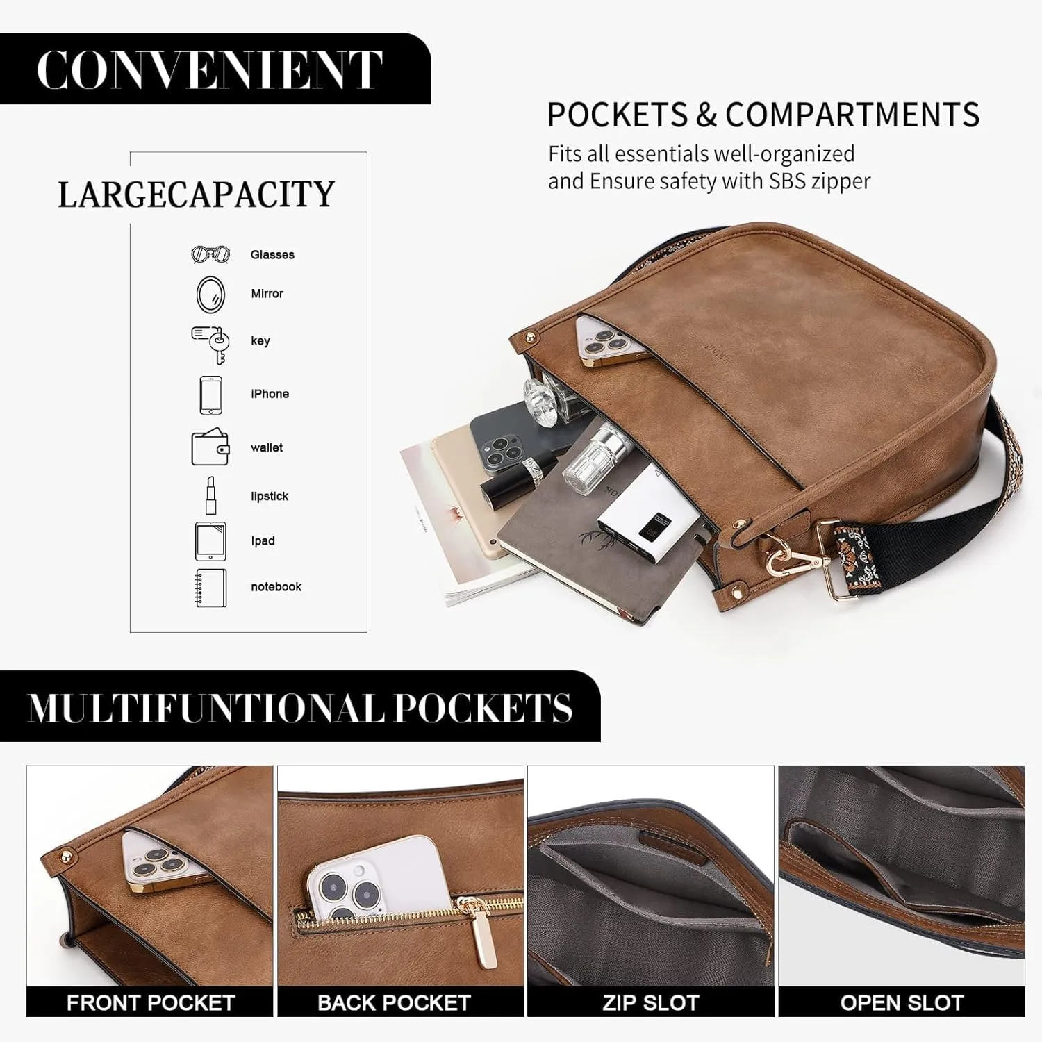 HKCLUF Vegan Leather Crossbody Bags Purse for Women Trendy Tassel Hobo Handbag Women With 2PCS Adjustable Guitar Strap