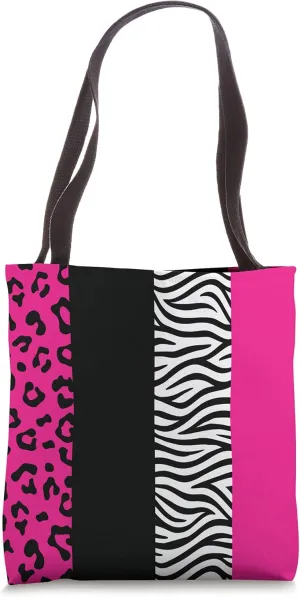Hot Pink and Black Half Zebra and Half Leopard Print Tote Bag