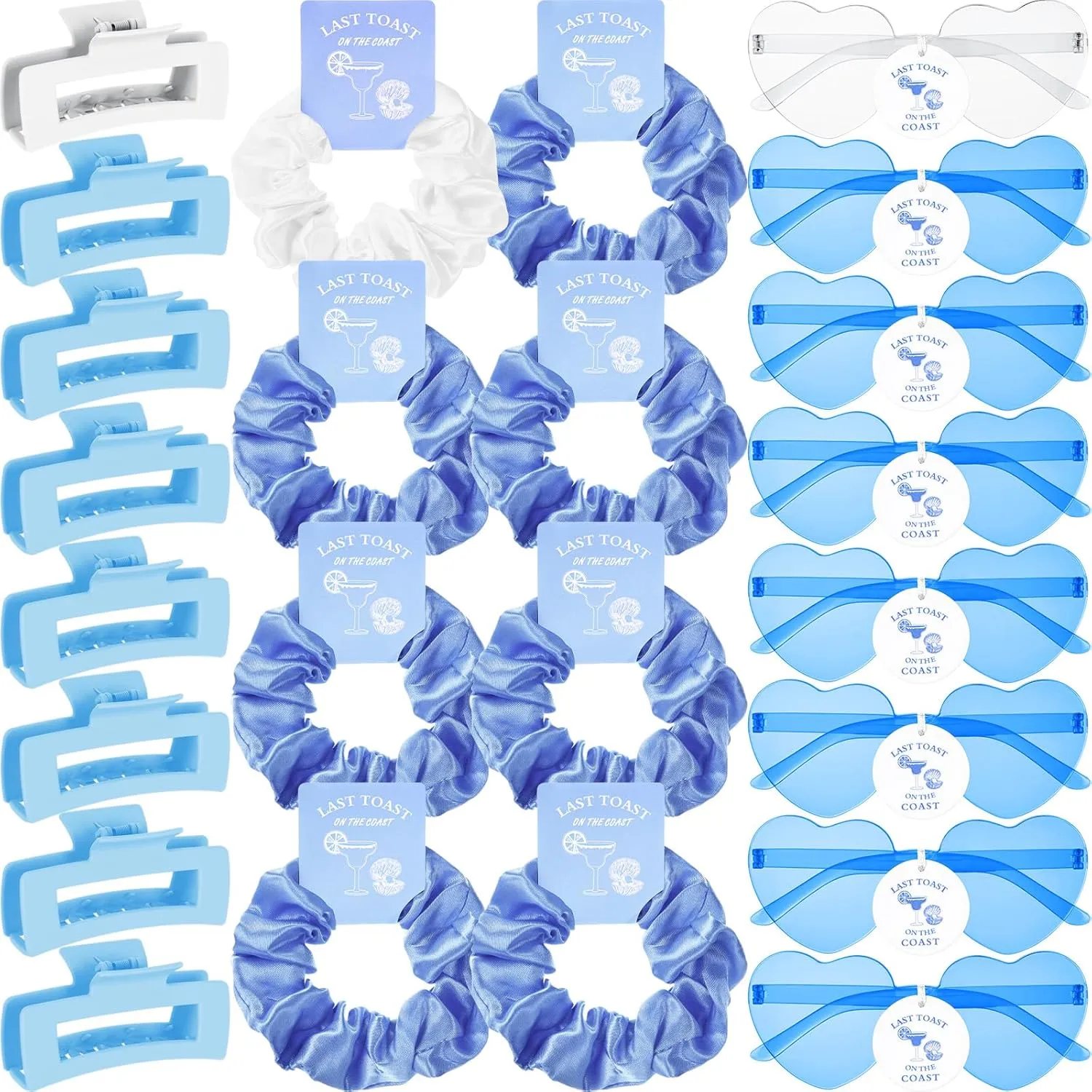 Hoteam 24 Pcs Last Toast on the Coast Bachelorette Party Favors Decorations Include Satin Scrunchies Heart Sunglasses Hair Claw Clips for Wedding Bridal Shower Party(Blue)