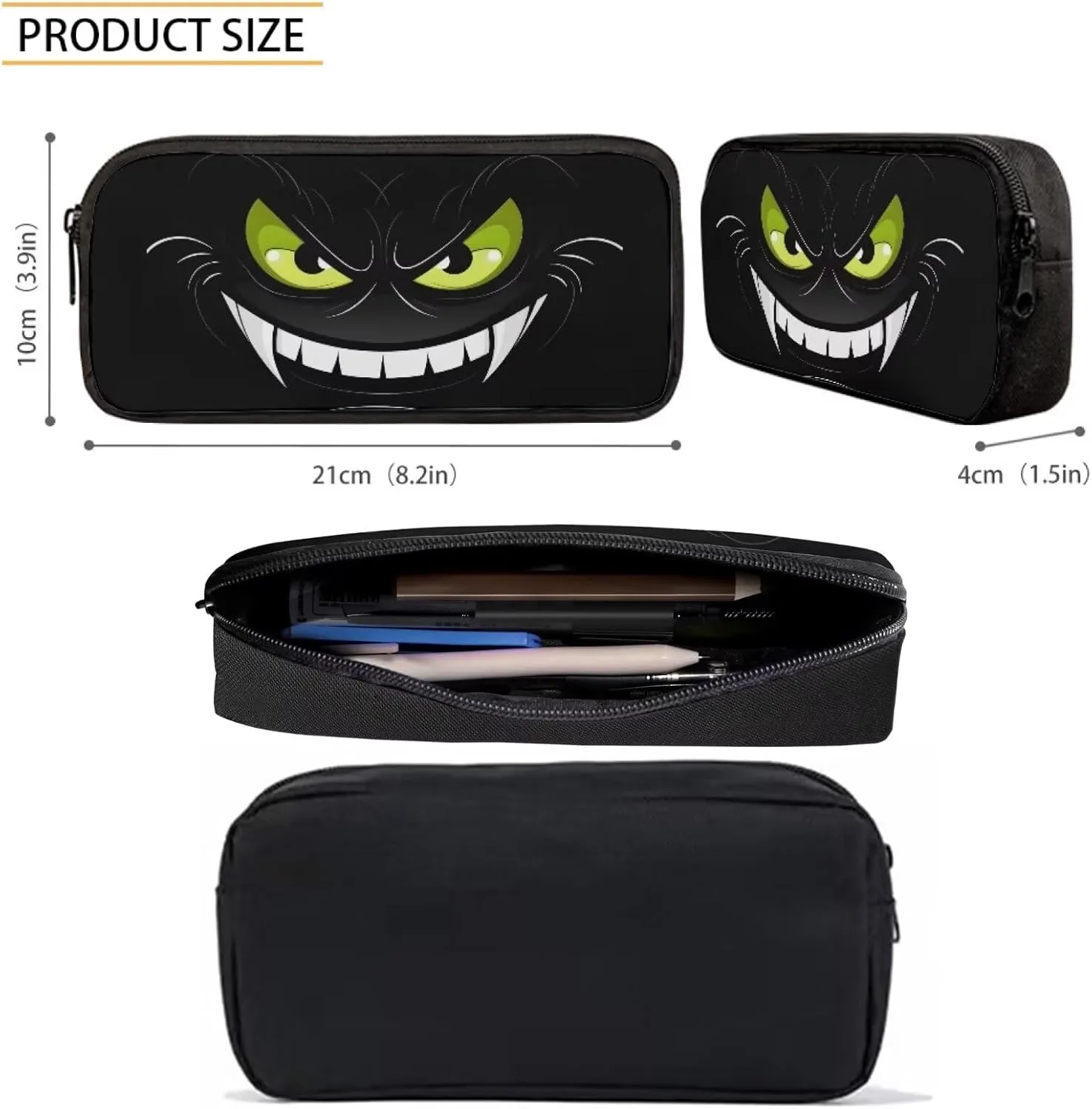 Howilath Black Monster Face Print Backpacks for Girls Kids School Cute Bookbag for Kindergarten Elementary School Backpack for Boys Lightweight School Bag with Lunch Box