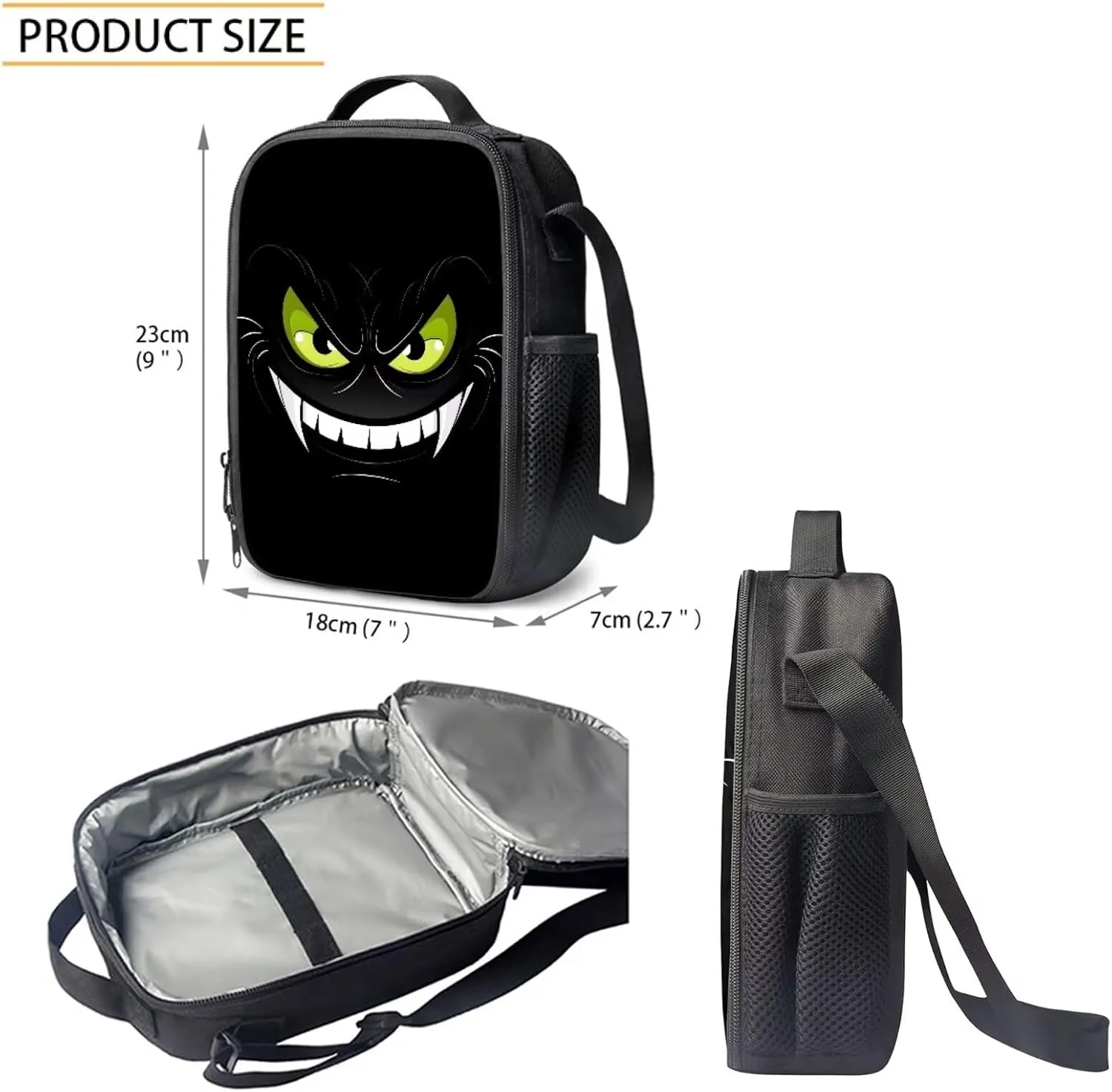 Howilath Black Monster Face Print Backpacks for Girls Kids School Cute Bookbag for Kindergarten Elementary School Backpack for Boys Lightweight School Bag with Lunch Box