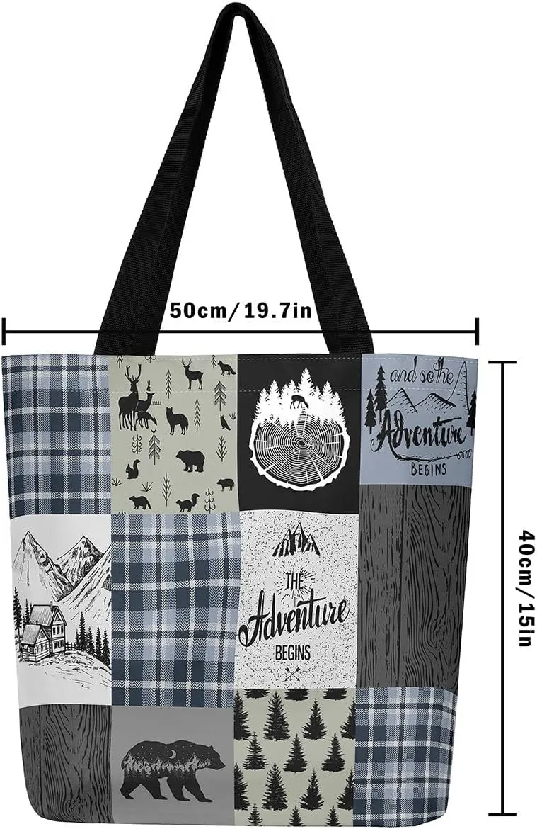 Hunting Deer Canvas Tote Bag Farmhouse Rustic Tote Bag Wildlife Bear Shopping Grocery Bags