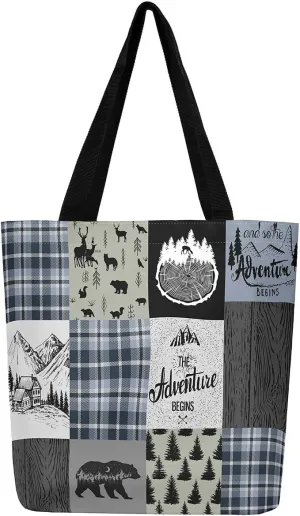 Hunting Deer Canvas Tote Bag Farmhouse Rustic Tote Bag Wildlife Bear Shopping Grocery Bags