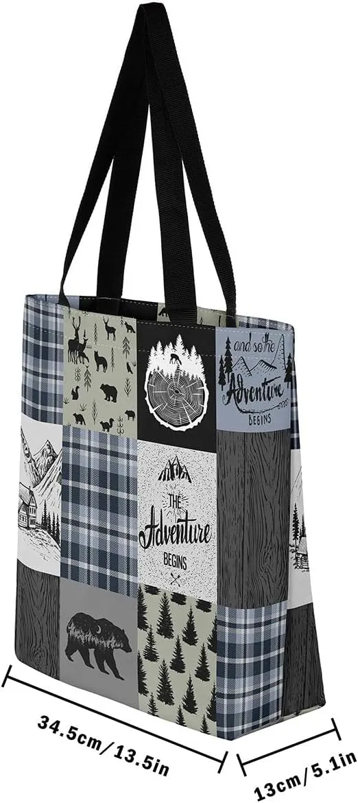 Hunting Deer Canvas Tote Bag Farmhouse Rustic Tote Bag Wildlife Bear Shopping Grocery Bags