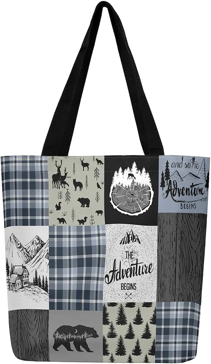 Hunting Deer Canvas Tote Bag Farmhouse Rustic Tote Bag Wildlife Bear Shopping Grocery Bags