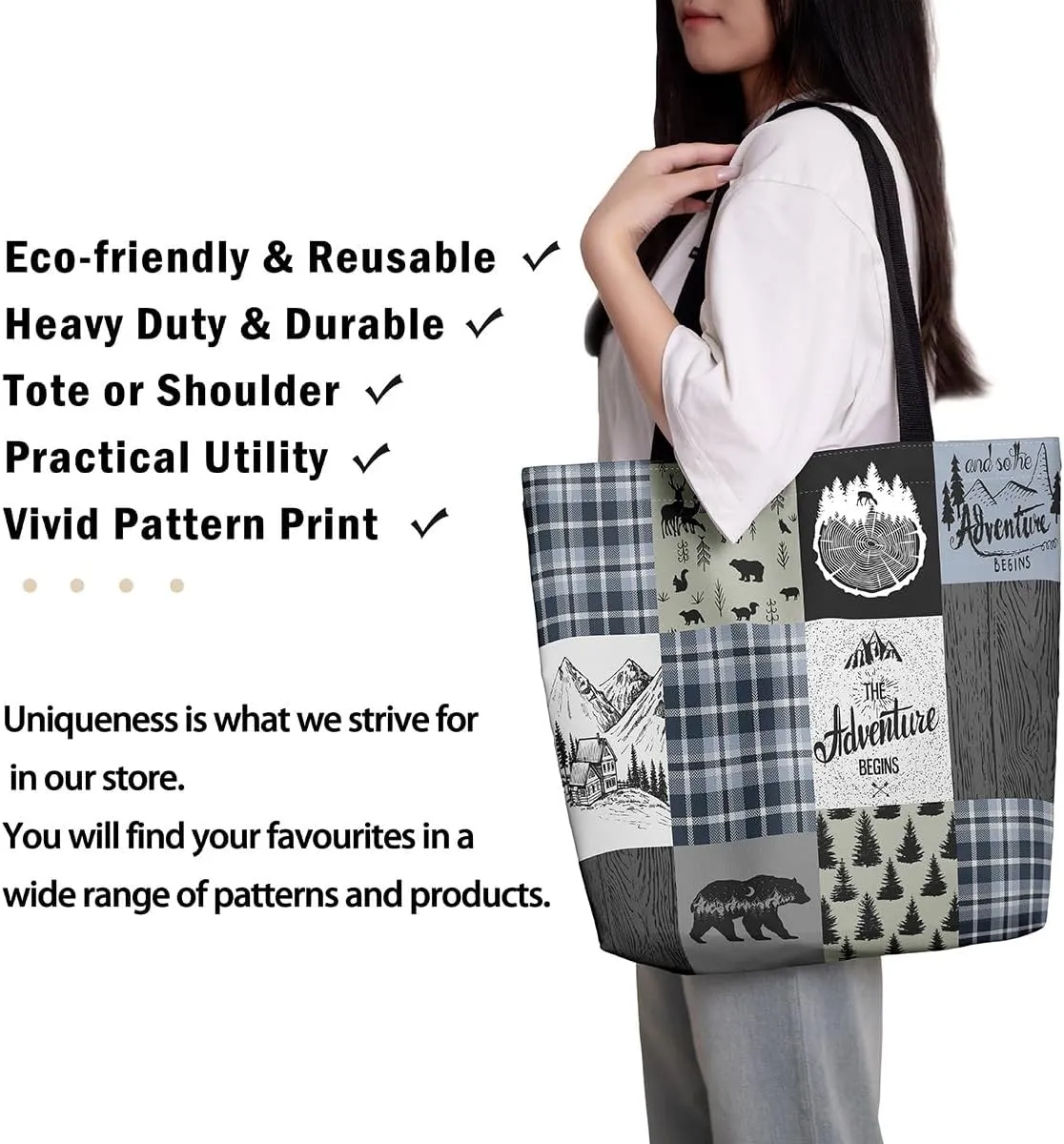 Hunting Deer Canvas Tote Bag Farmhouse Rustic Tote Bag Wildlife Bear Shopping Grocery Bags
