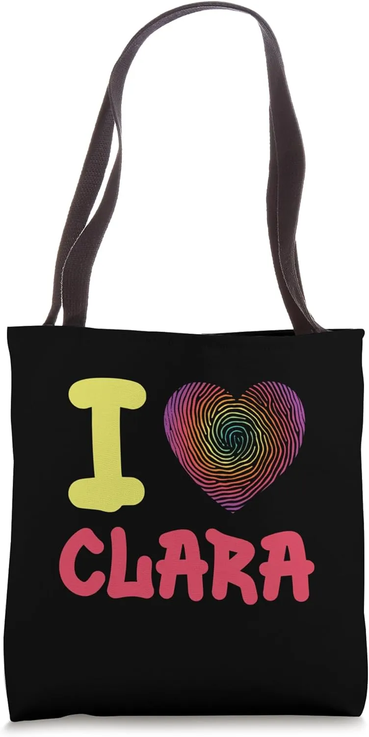 I Love Clara Finger Print Heart Tote Bag