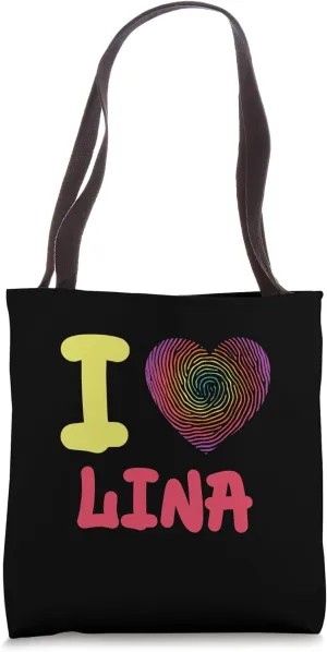 I Love Lina Finger Print Heart Tote Bag