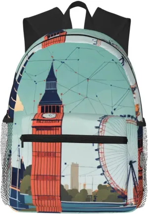 I Love London print Lightweight duffel bag, travel hiking daypack, comfortable backpack, sports bag, Black