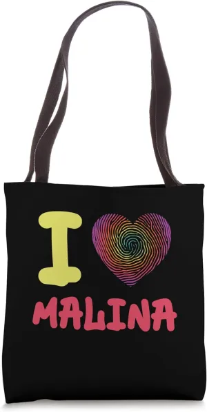 I Love Malina Finger Print Heart Tote Bag