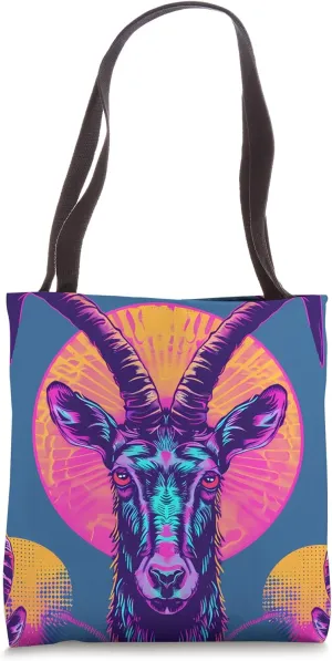 Ibex Synthwave Animal Wildlife Pattern Tote Bag