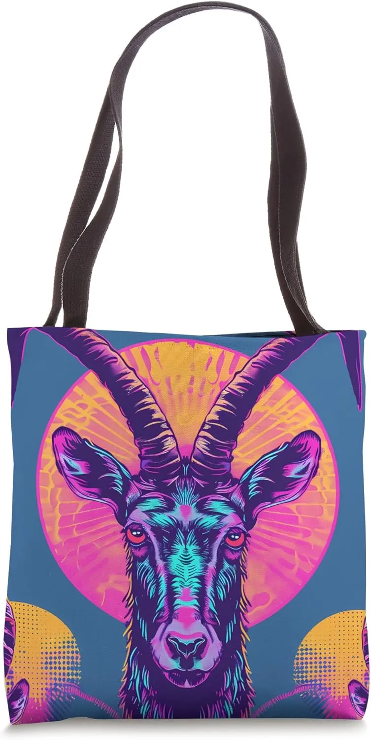 Ibex Synthwave Animal Wildlife Pattern Tote Bag