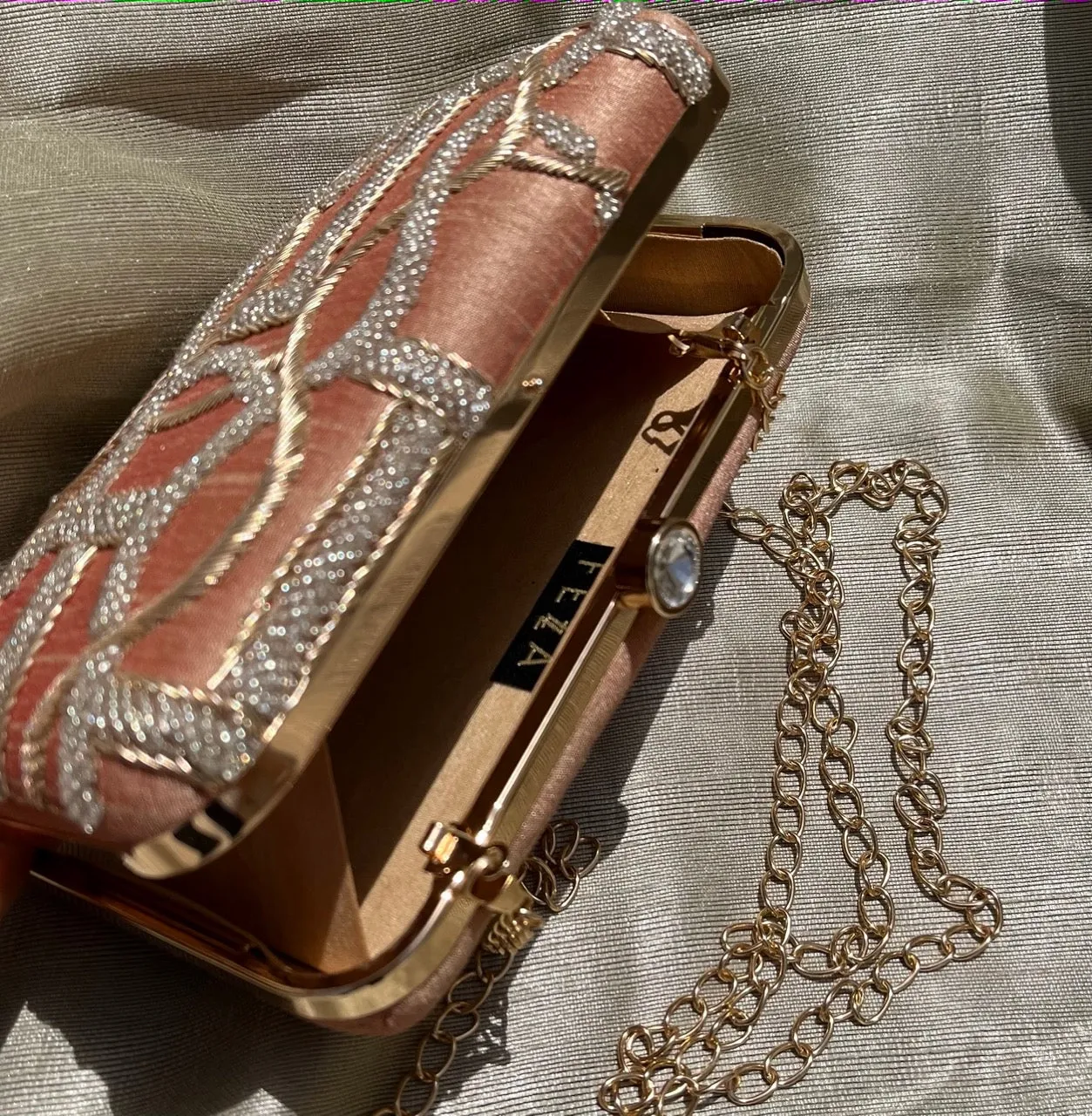 Indo-Zardozi Rose Gold Clutch