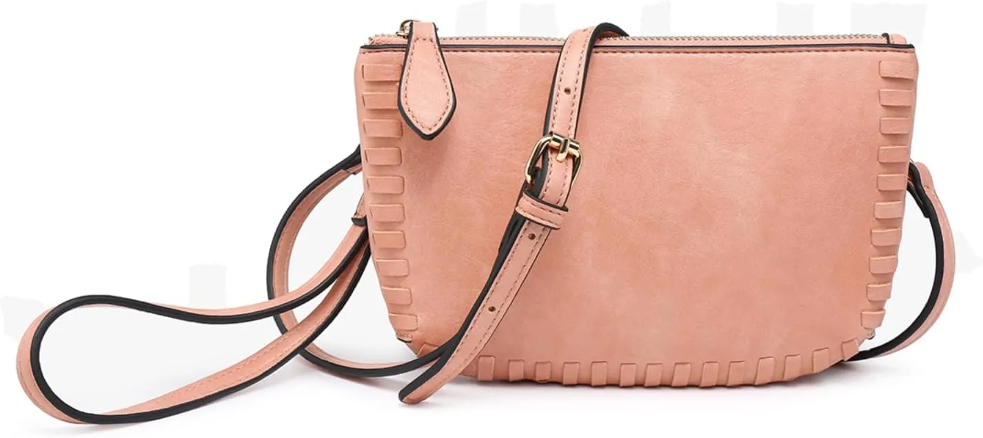 JEN & CO. Bonnie Vegan Leather Small Crossbody Bags Whipstitch Wristlet Wallets Clutch Purses Shoulder Handbag for Women