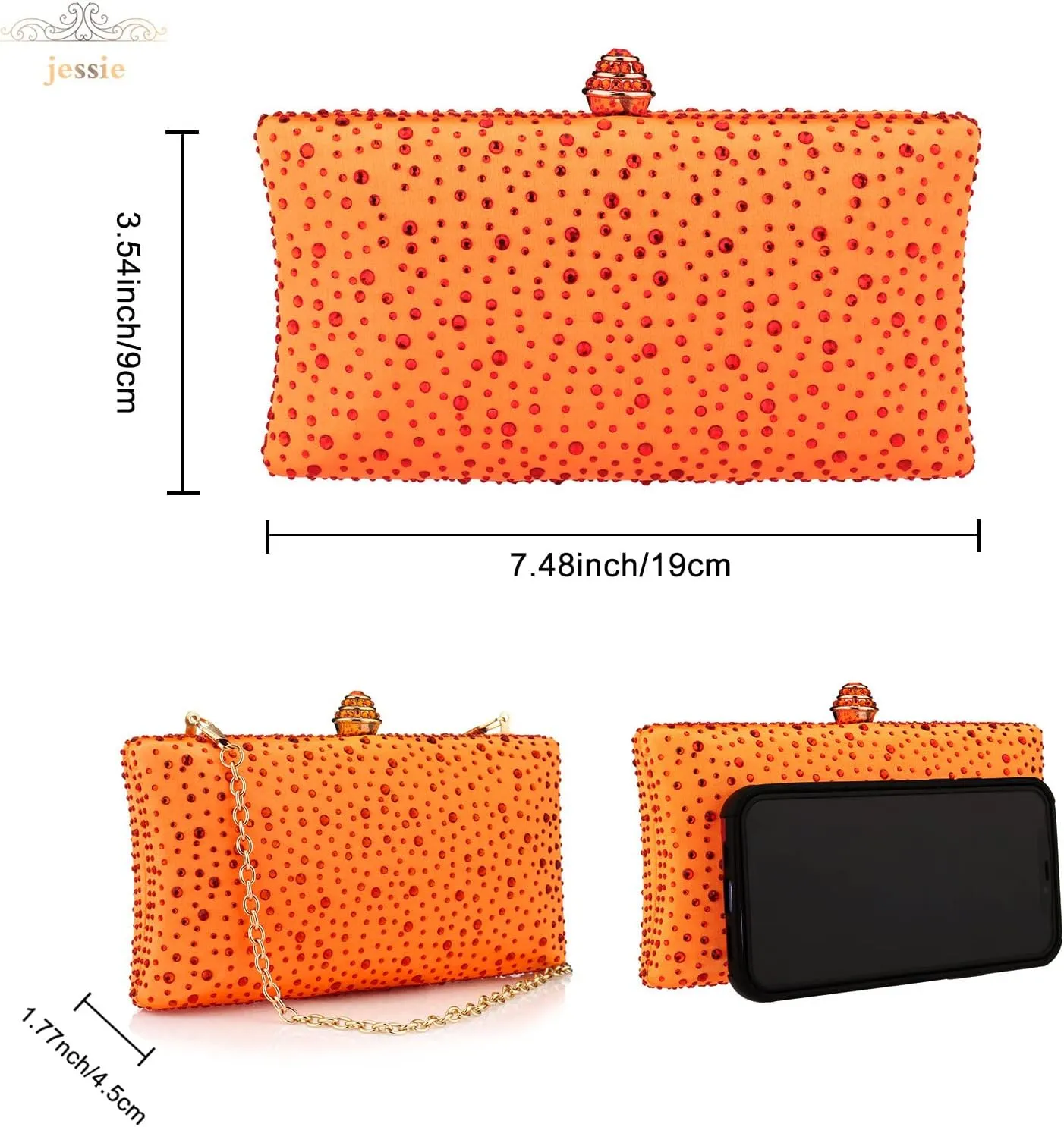 jessie Women Beaded Clutch Bag Rhinestone Crystal Purse Glitter Evening Handbag for Wedding Cocktail Prom Party
