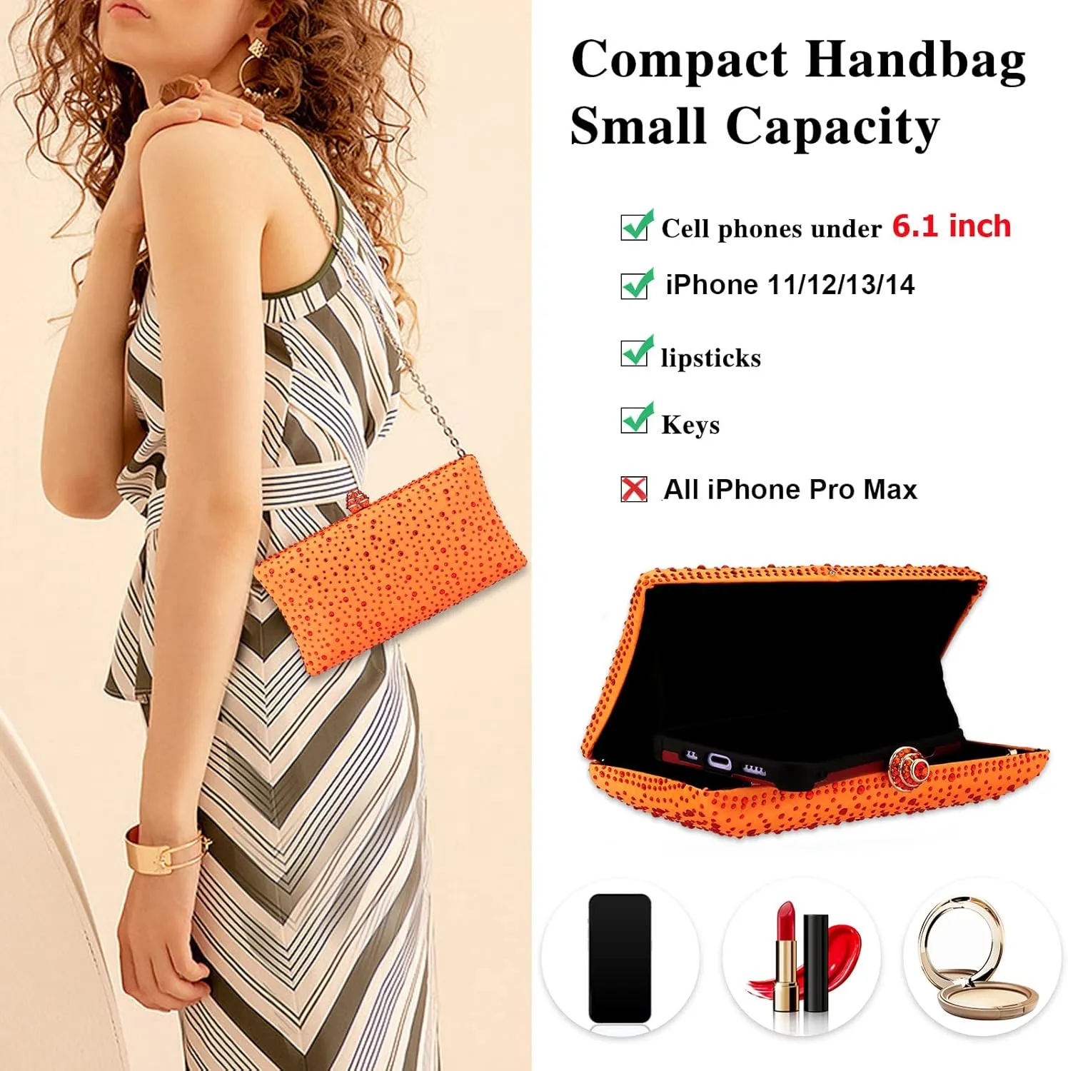 jessie Women Beaded Clutch Bag Rhinestone Crystal Purse Glitter Evening Handbag for Wedding Cocktail Prom Party