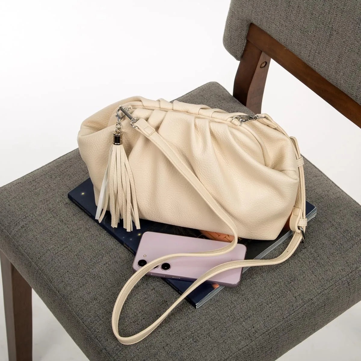JNB Dumpling Bag for Women Clutch Purses, Cloud Crossbody Handbag Soft Shoulder Bag,party Bag,Wedding Bag,With Tassel.