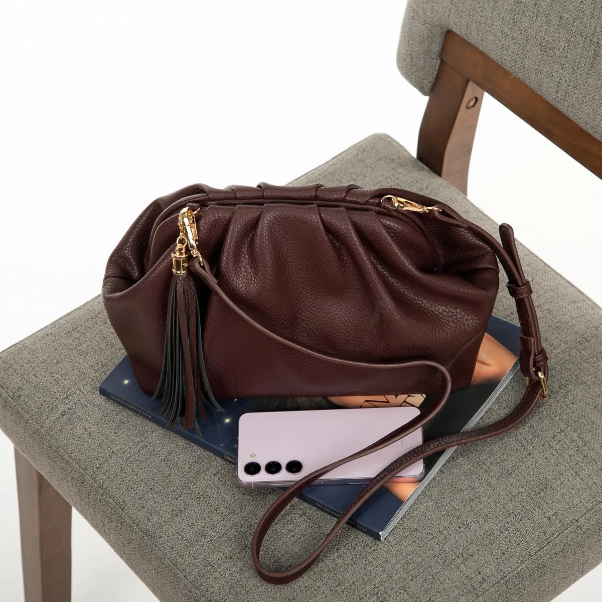 JNB Dumpling Bag for Women Clutch Purses, Cloud Crossbody Handbag Soft Shoulder Bag,party Bag,Wedding Bag,With Tassel.