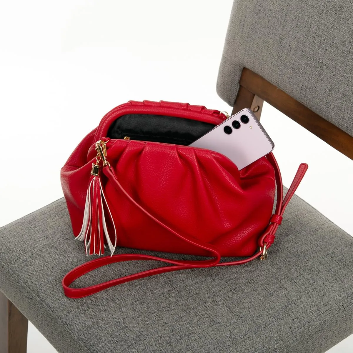 JNB Dumpling Bag for Women Clutch Purses, Cloud Crossbody Handbag Soft Shoulder Bag,party Bag,Wedding Bag,With Tassel.