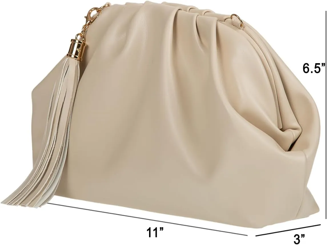 JNB Dumpling Bag for Women Clutch Purses, Cloud Crossbody Handbag Soft Shoulder Bag,party Bag,Wedding Bag,With Tassel.